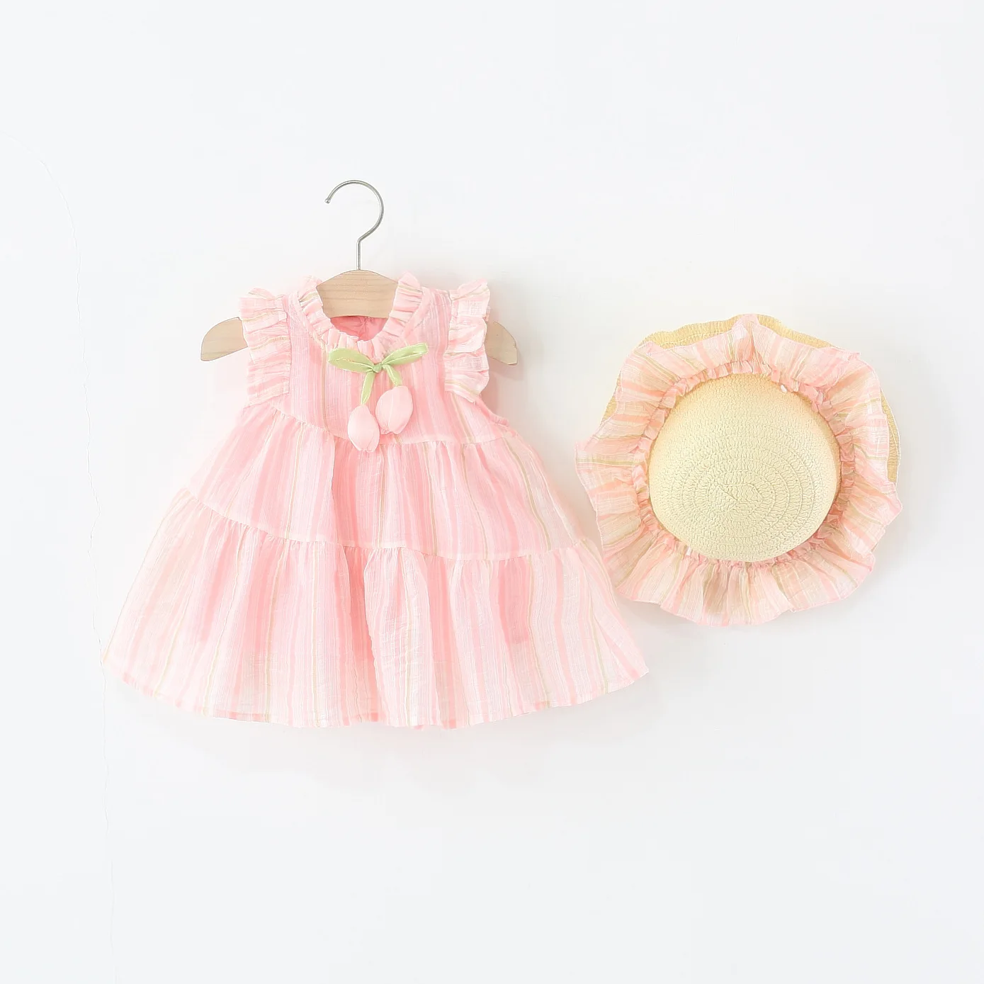 Conjunto de verano para niñas estilo coreano con vestido y sombrero - imagen 3