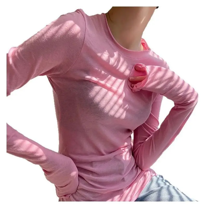 Camiseta interior de manga larga rosa claro, fina y ajustada - imagen 4