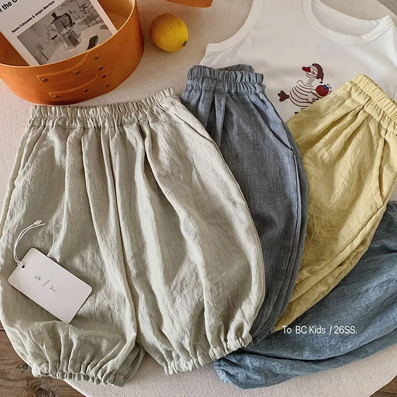 Pantalones niño de verano color sólido, holgados y cómodos - imagen 3