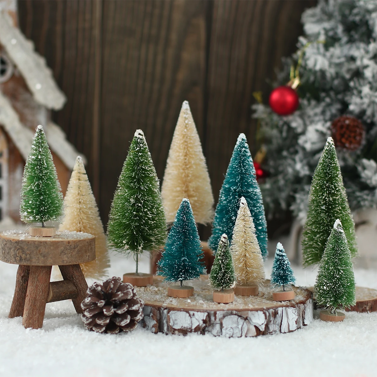 Mini árbol de Navidad de madera artificial de sisal para mesa - imagen 3