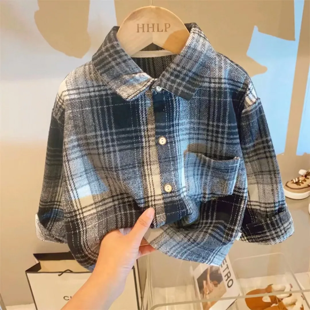 Camisa infantil de otoño estilo retro con solapa para niños - imagen 2