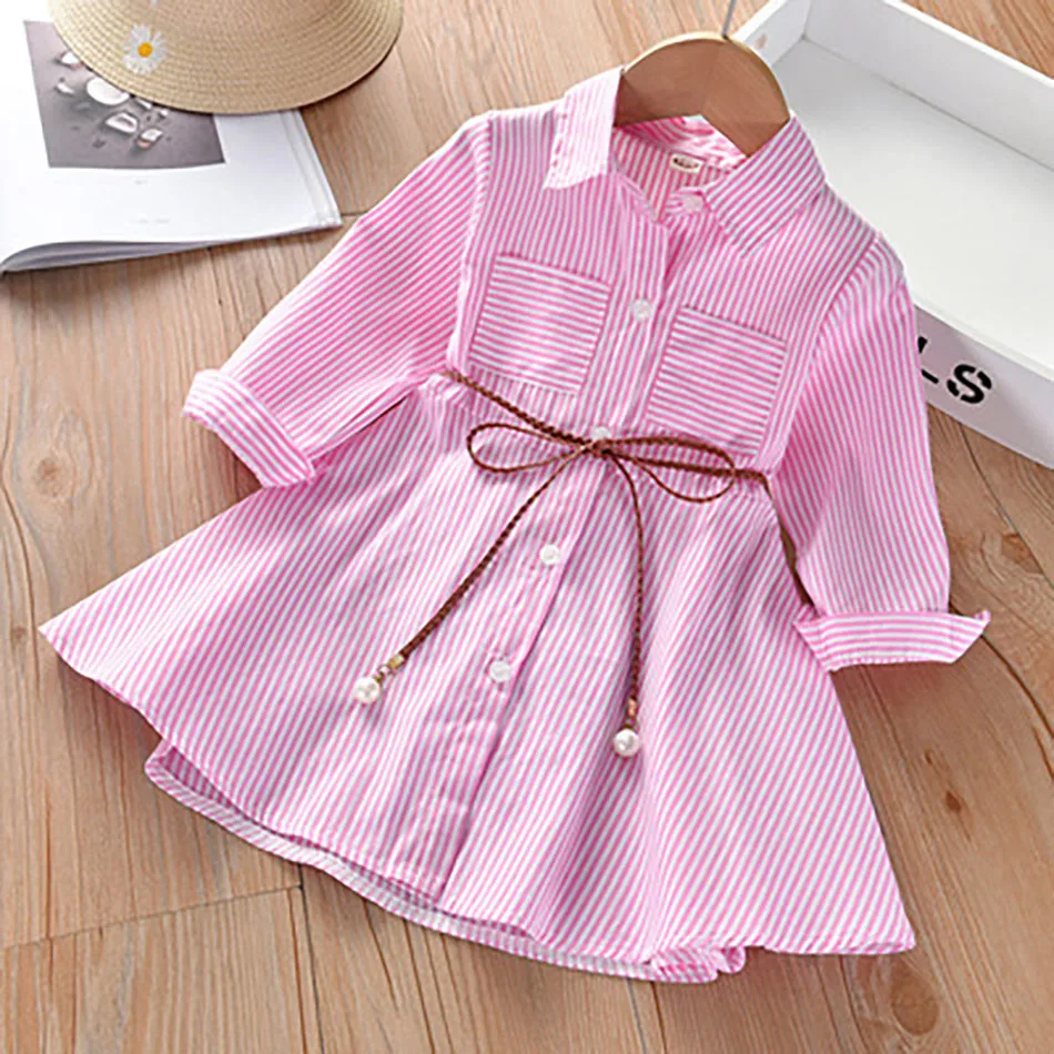 Vestido niña camisé de rayas con cinturón para primavera y otoño - imagen 5
