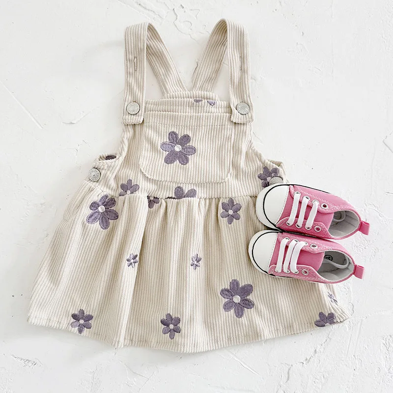 MILANCEL vestido de bebé de otoño con bordado floral morado tirantes - imagen 4