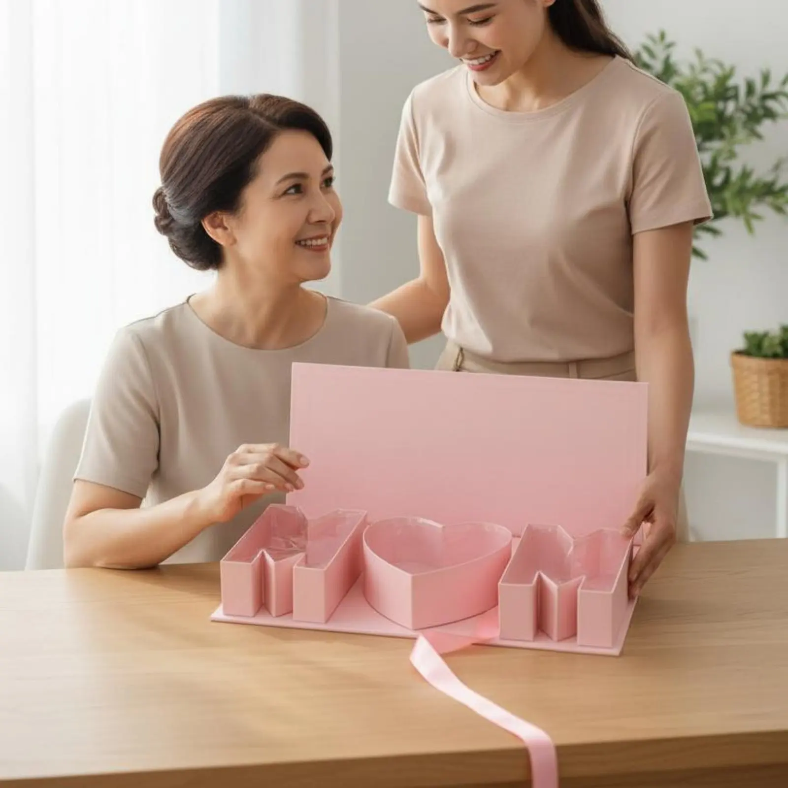 Caja de regalo para el Día de la Madre floral elegante con cinta - imagen 4
