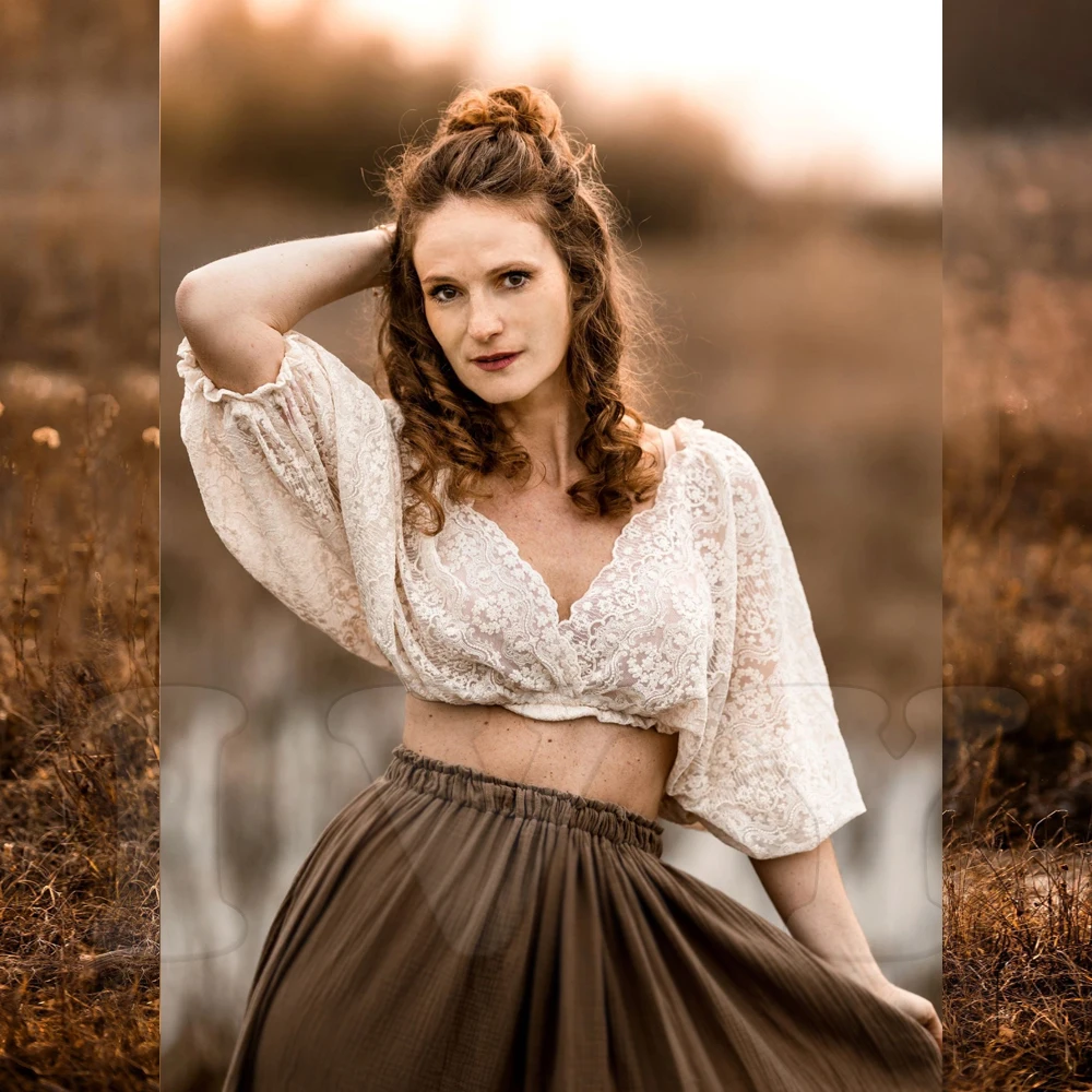 Vestido de embarazo bohemio dos piezas algodón y encaje retro - imagen 4