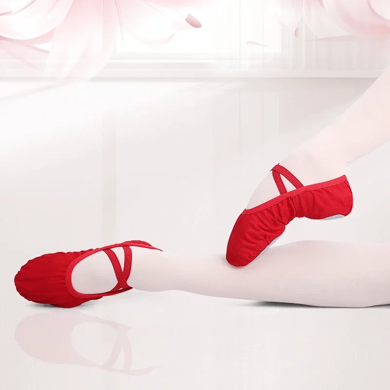Zapatos de ballet con suela dividida de lona flexible para niños - imagen 3