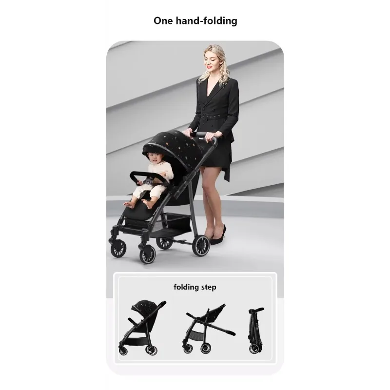Carrito de bebé bidireccional reclinable portátil, plegado ligero - imagen 3