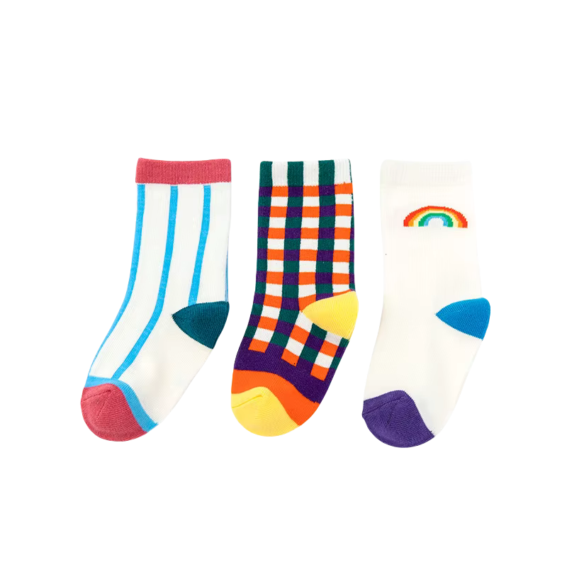 Calcetines infantiles de arcoíris y lunares – algodón suave 0-6 años