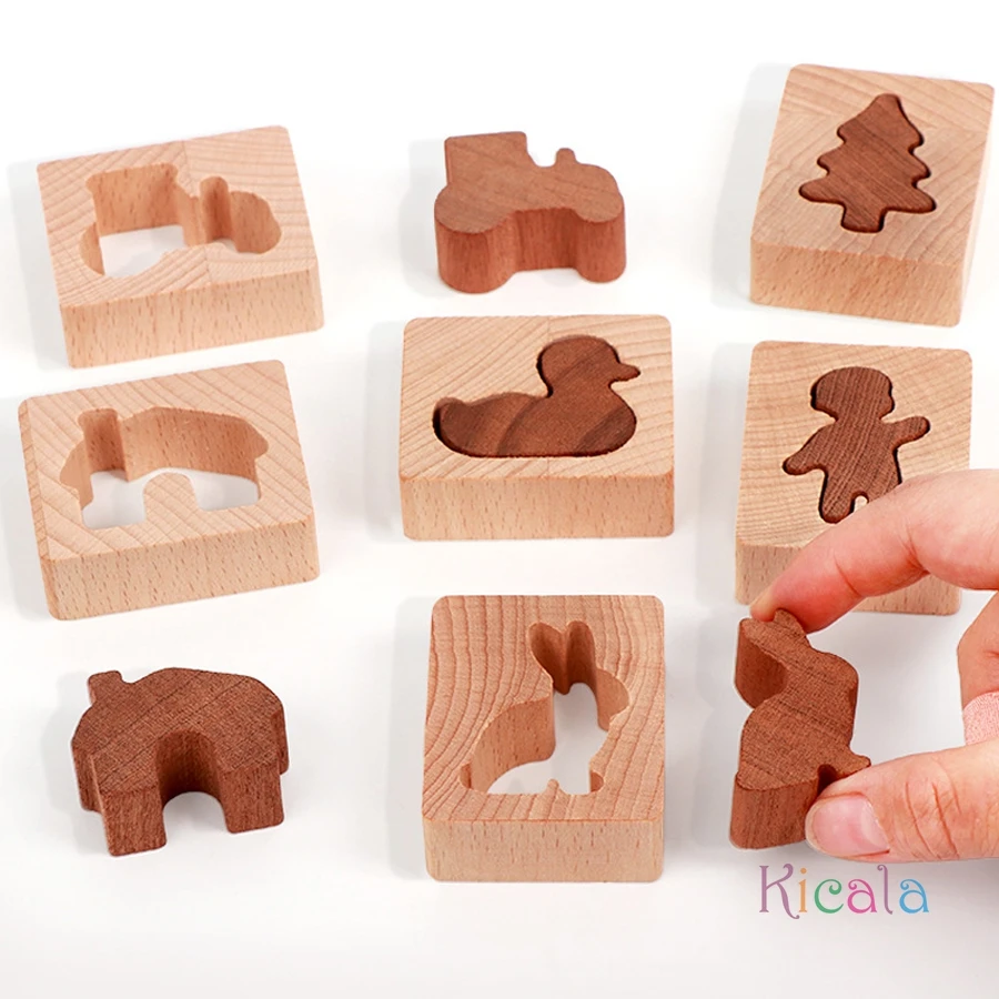 Puzzle Montessori de bloques de madera con animales para emparejar - imagen 5