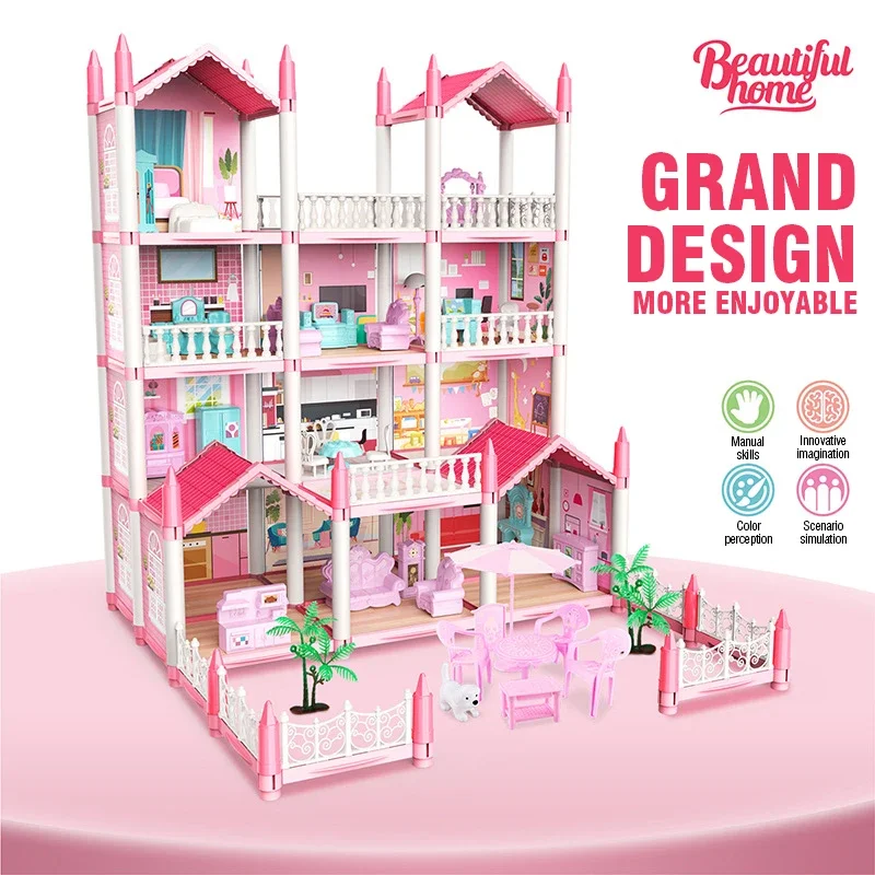 Casa de muñecas grande 3D para montaje con castillo princesa - imagen 2