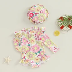 Tregren traje de baño infantil floral con manga larga y sombrero