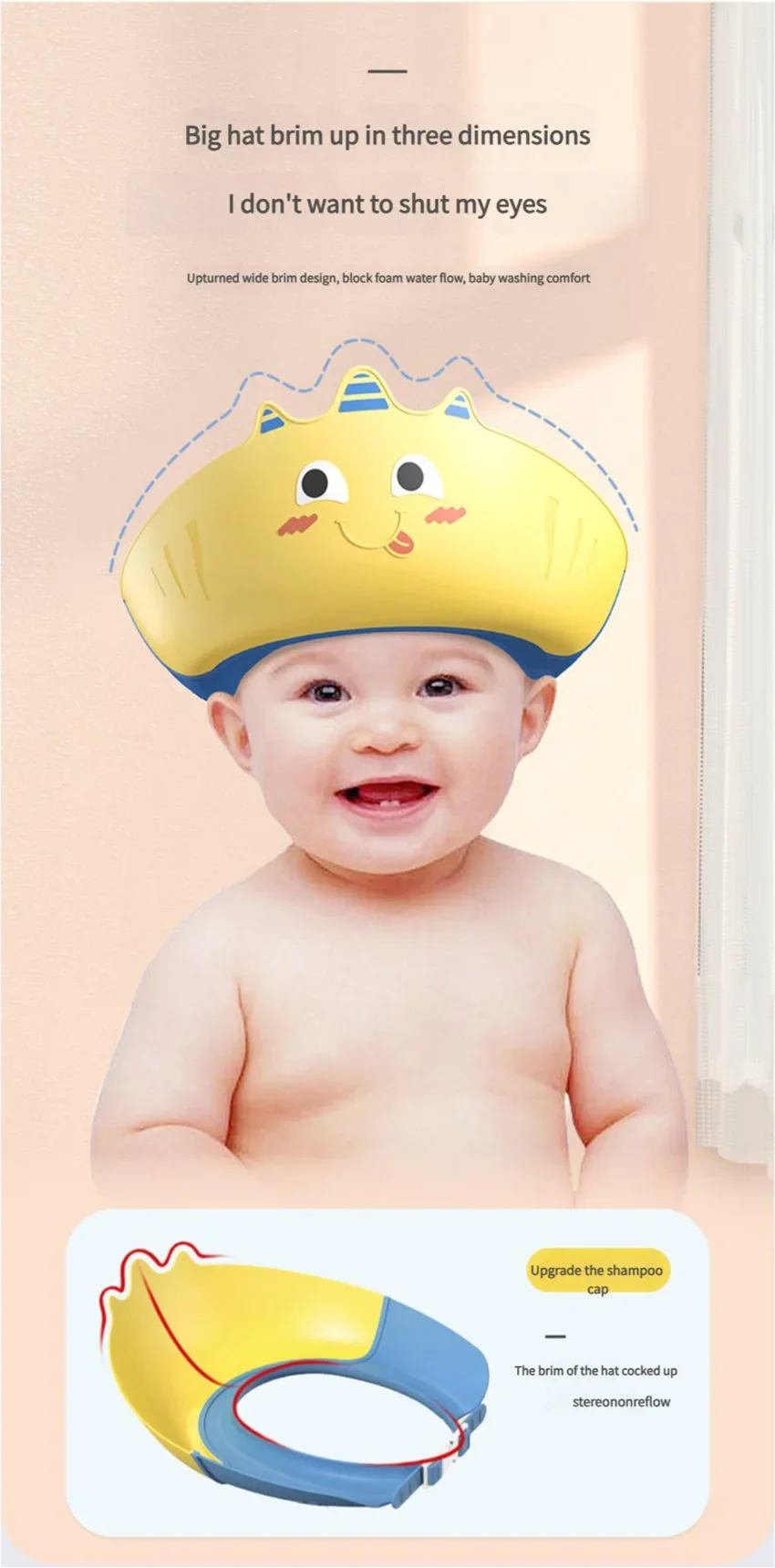 Gorro de lavado de pelo ajustable para niños con ala protectora