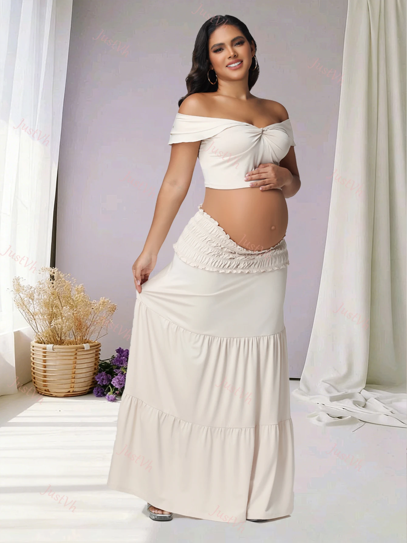 Falda maxi con volantes