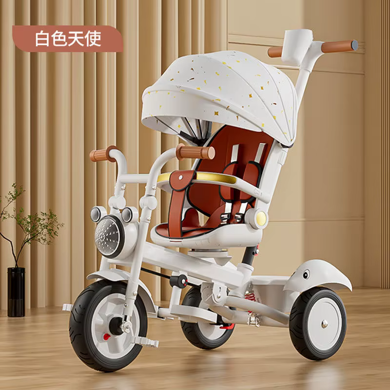 Triciclo para niños con música y carrito de paseo