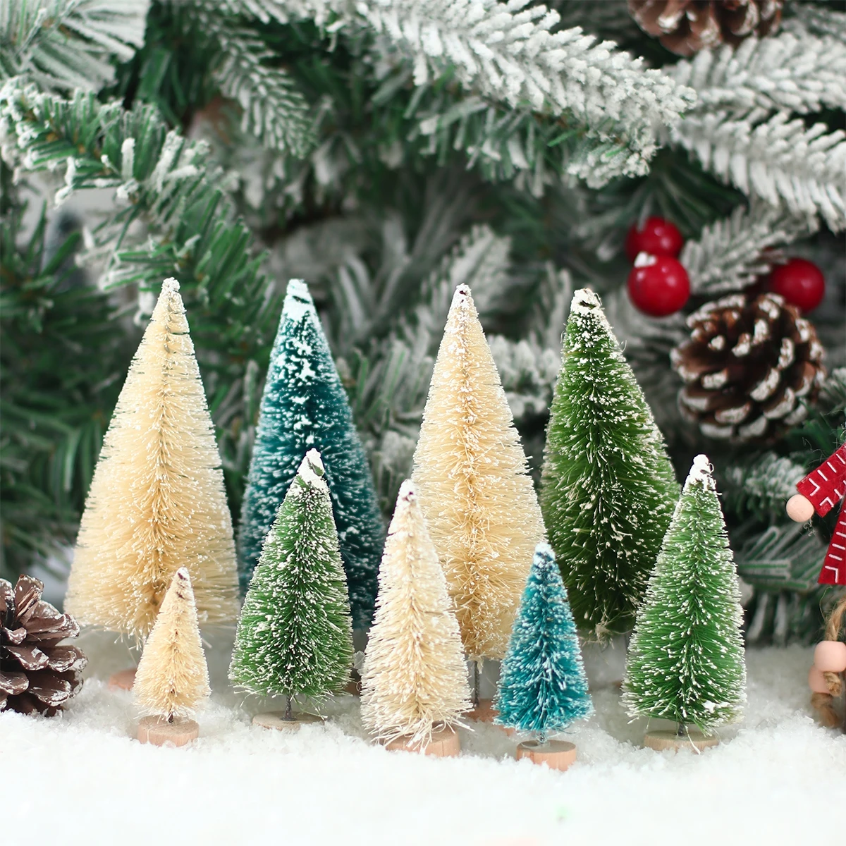 Mini árbol de Navidad de madera artificial de sisal para mesa - imagen 4