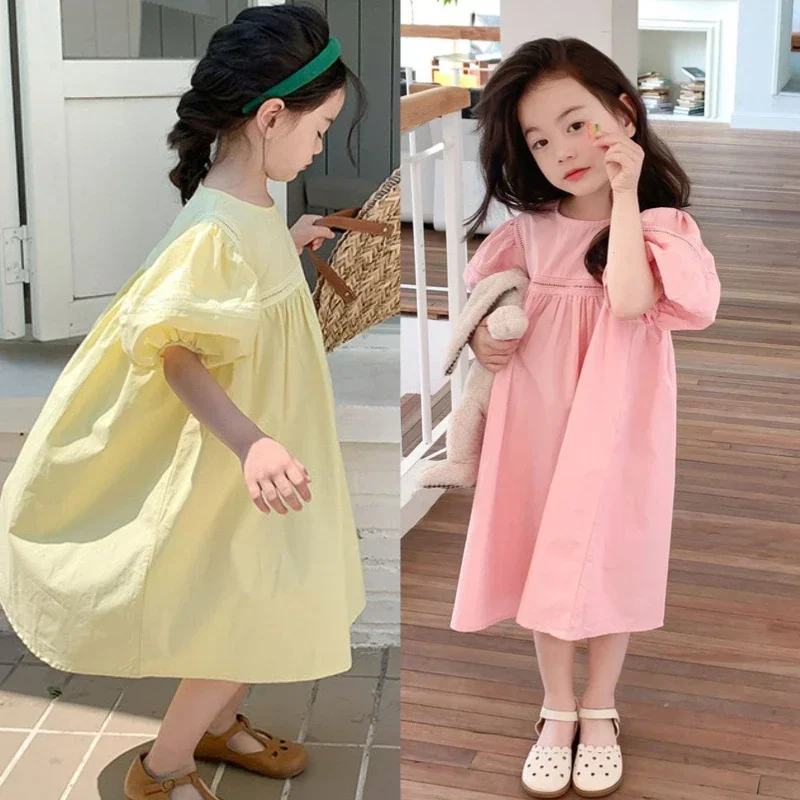 Vestido de niña princesa mangas abullonadas cortas estilo coreano - imagen 2