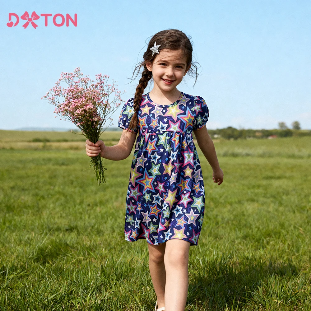 DXTON Vestido veraniego para niñas con estampado de estrellas - imagen 5