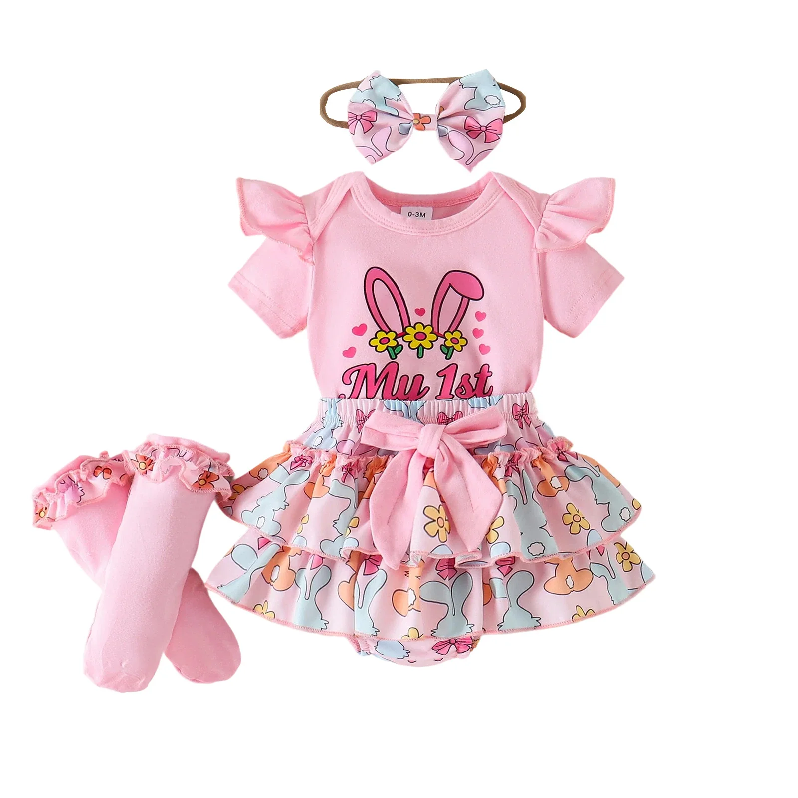 Conjunto de Pascua para bebé niña: pelele estampado con diadema - imagen 2