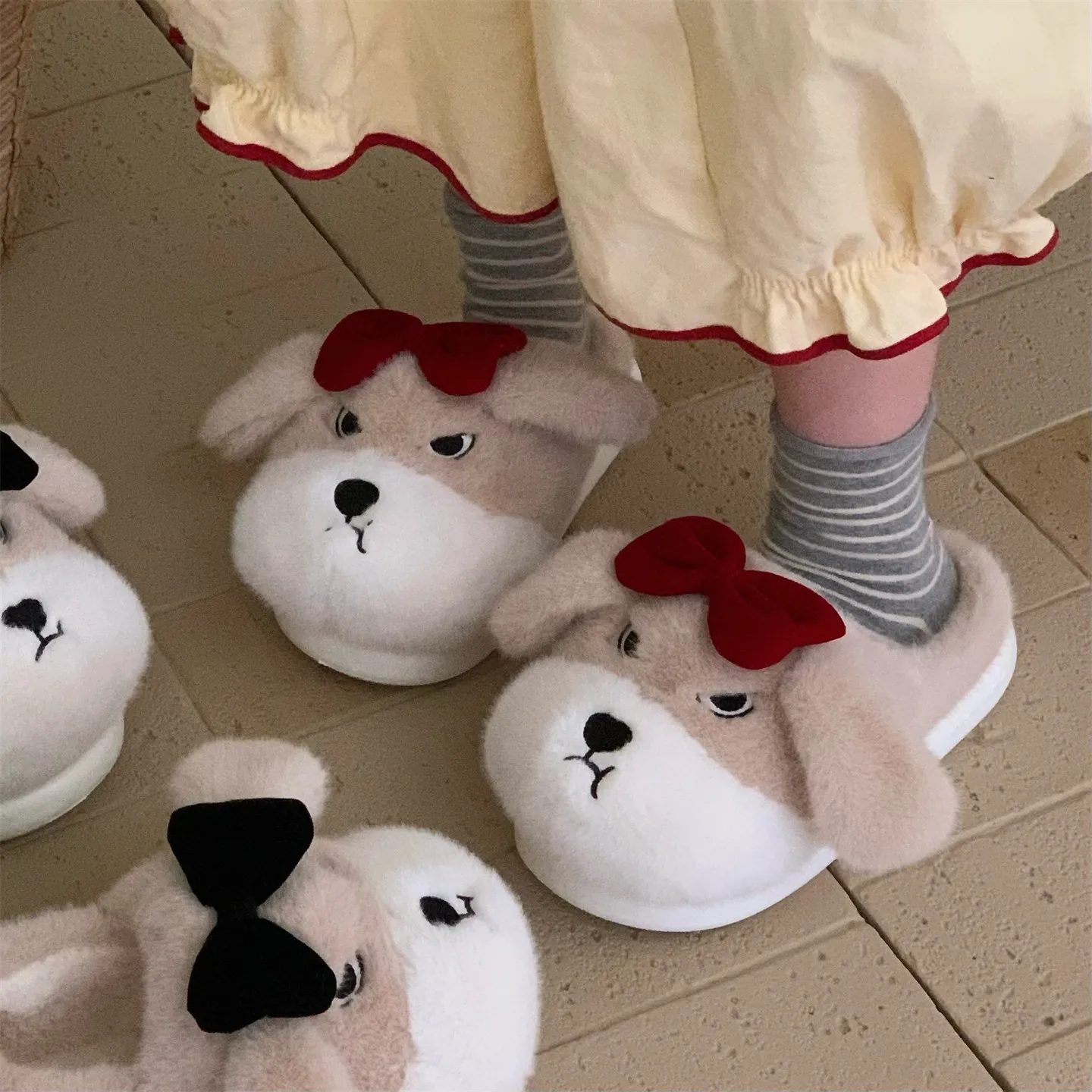Pantuflas de perro dibujos animados – Felpa algodón para invierno - imagen 4