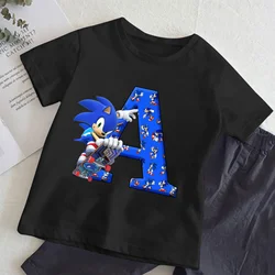 Camiseta manga corta Sonics negra para niños, cuello redondo
