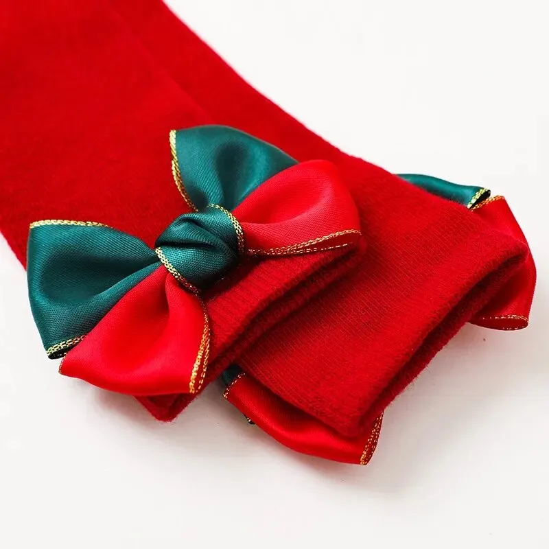 Calcetines de Navidad altos para bebé con lazo rojo hasta la rodilla - imagen 5