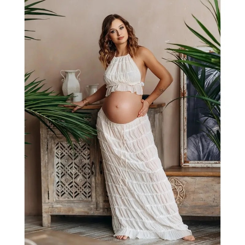 Vestido de maternidad en gasa para fotos embarazo y eventos - imagen 2