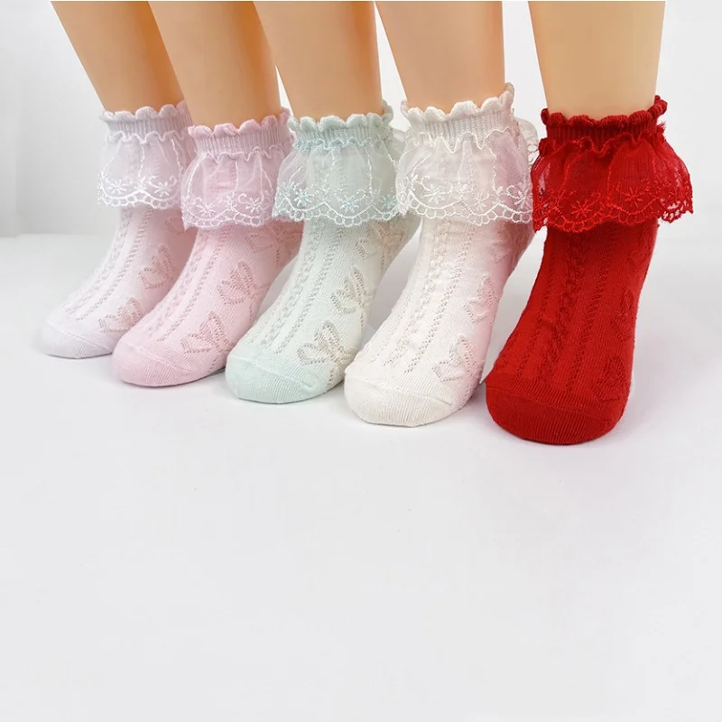 Lawadka Calcetines con volantes de encaje para niñas de algodón - imagen 3