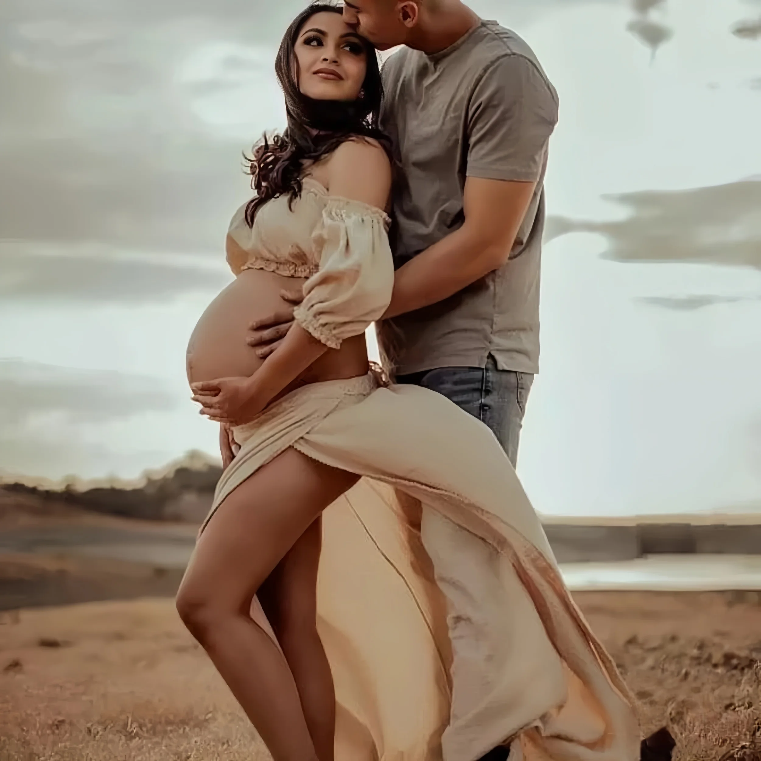 Conjunto de vestido maternidad algodón con hombros descubiertos - imagen 2