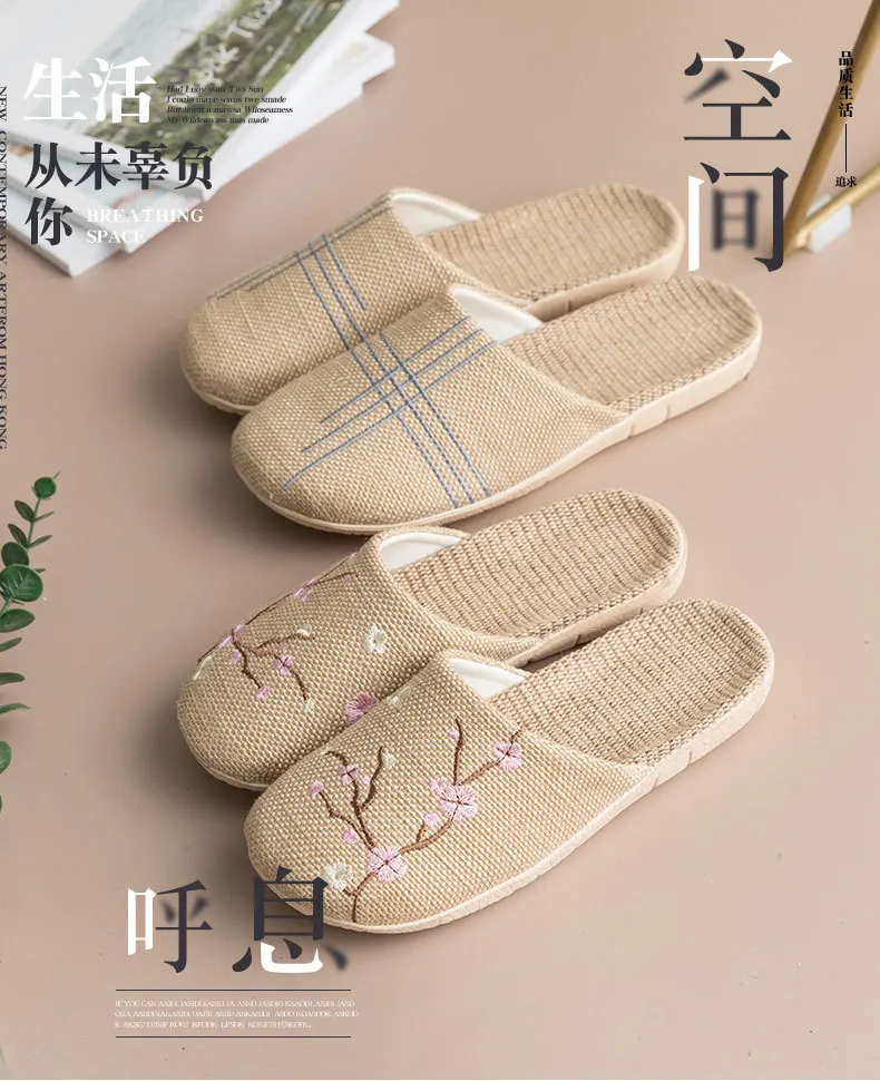 Zapatillas de lino estilo chino en tono rosa