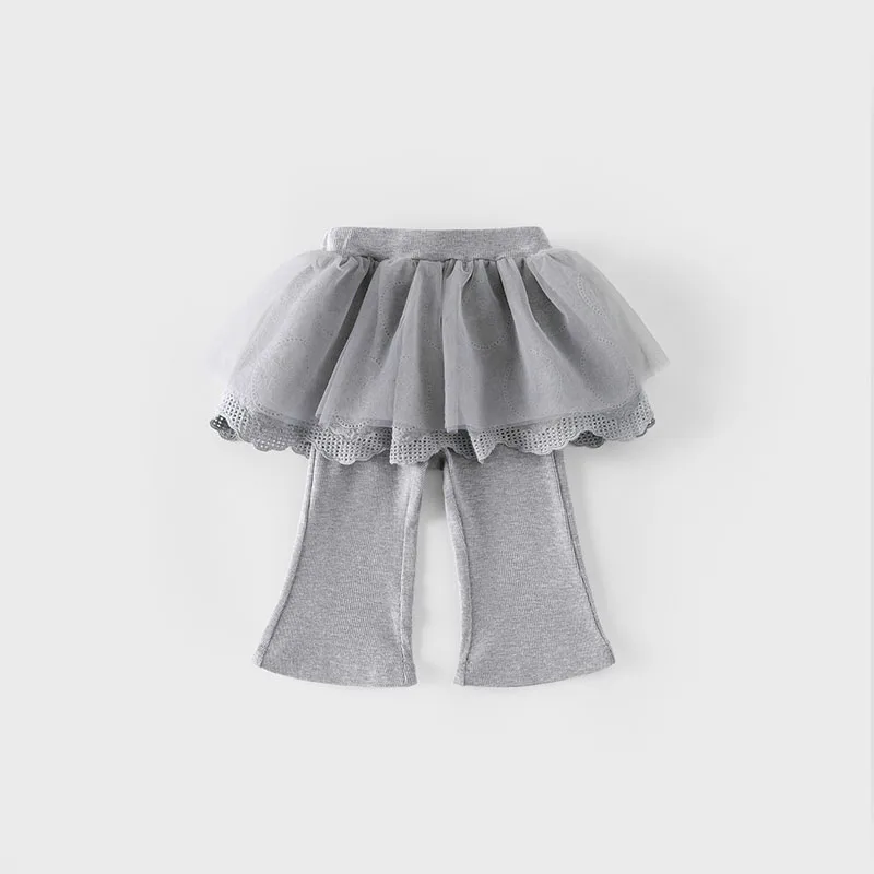 MILANCEL Leggings con falda de malla para niñas – Otoño, color sólido