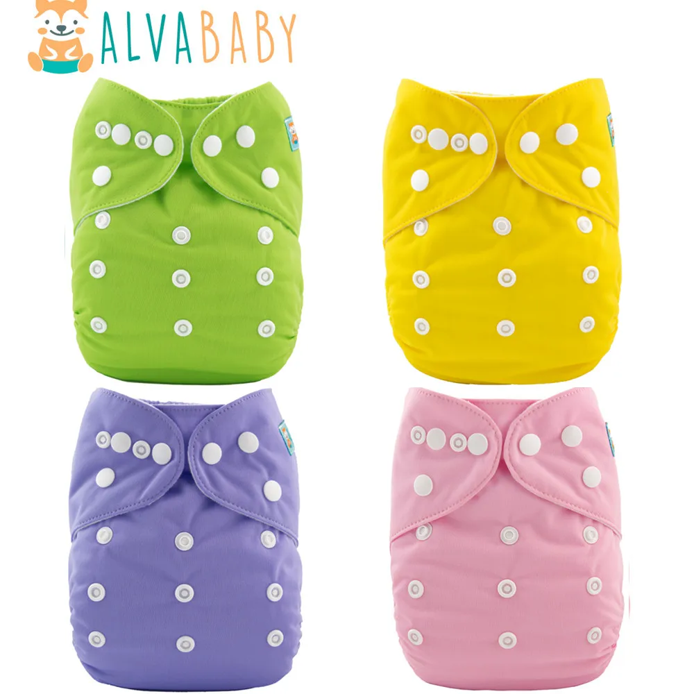 ALVABABY Pañal de tela lavable reutilizable para bebé – Color sólido - imagen 3
