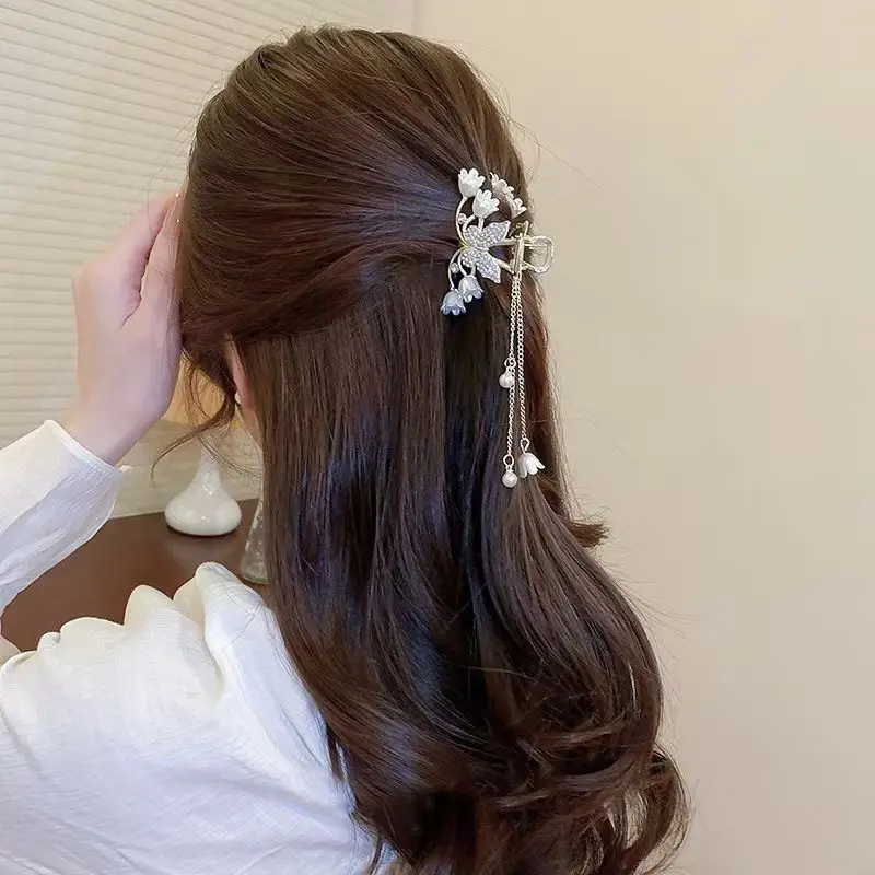 Pinza de pelo vintage roja flocada para niñas – estilo cola - imagen 3