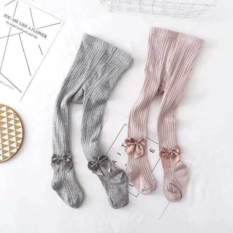 Medias con lazo para niñas – Algodón tejido, invierno