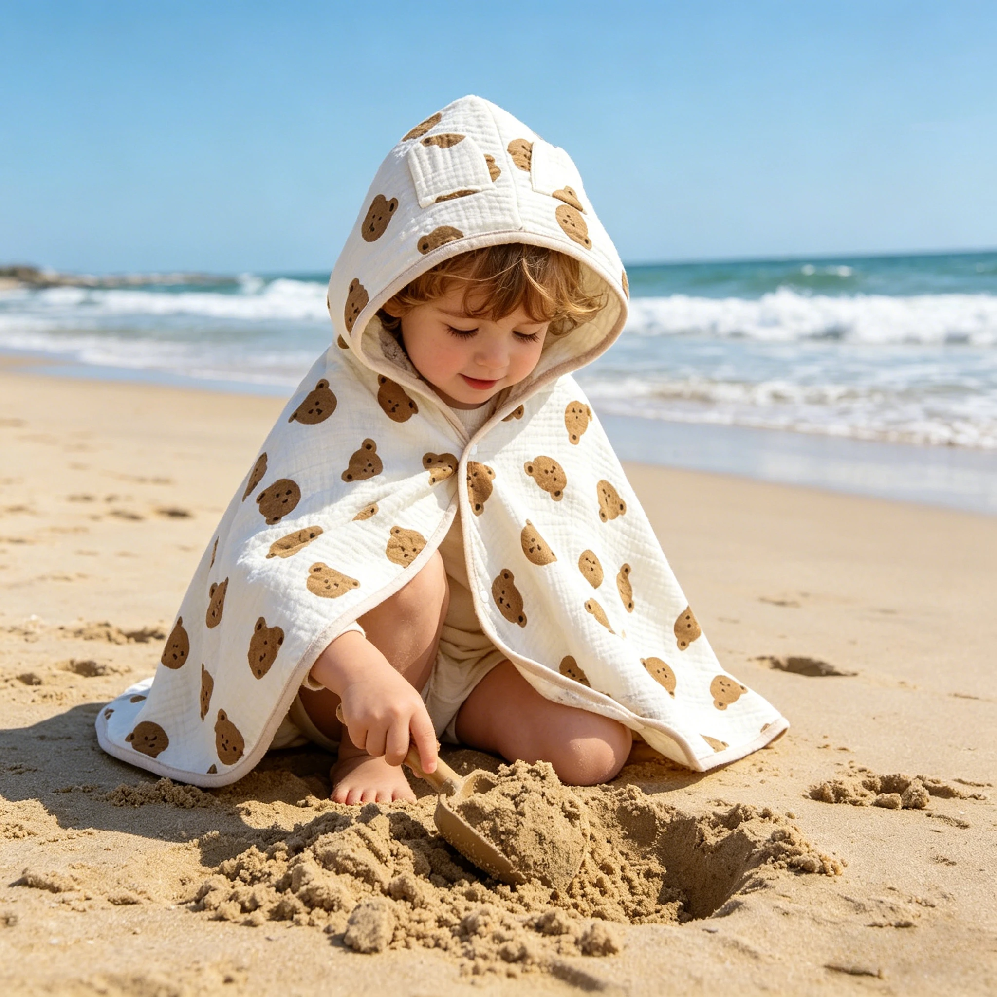 Toalla de baño con capucha algodón suave para bebés estilo playa - imagen 5