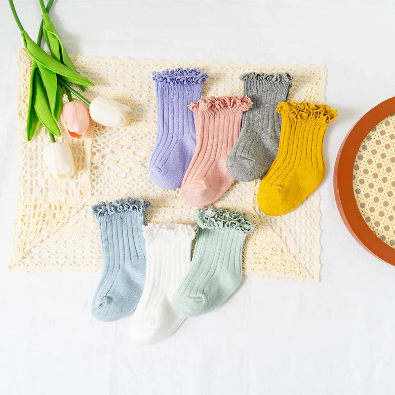 Calcetines cortos con volantes para niña – Algodón suave floral escolar - imagen 3