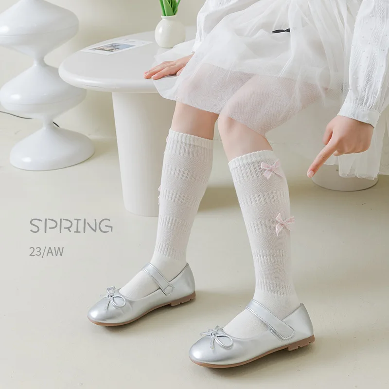 Calcetines altos de algodón con lazo estilo retro para niñas - imagen 2