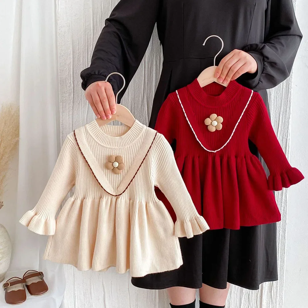 Vestido floral de punto para niña – Manga acampanada