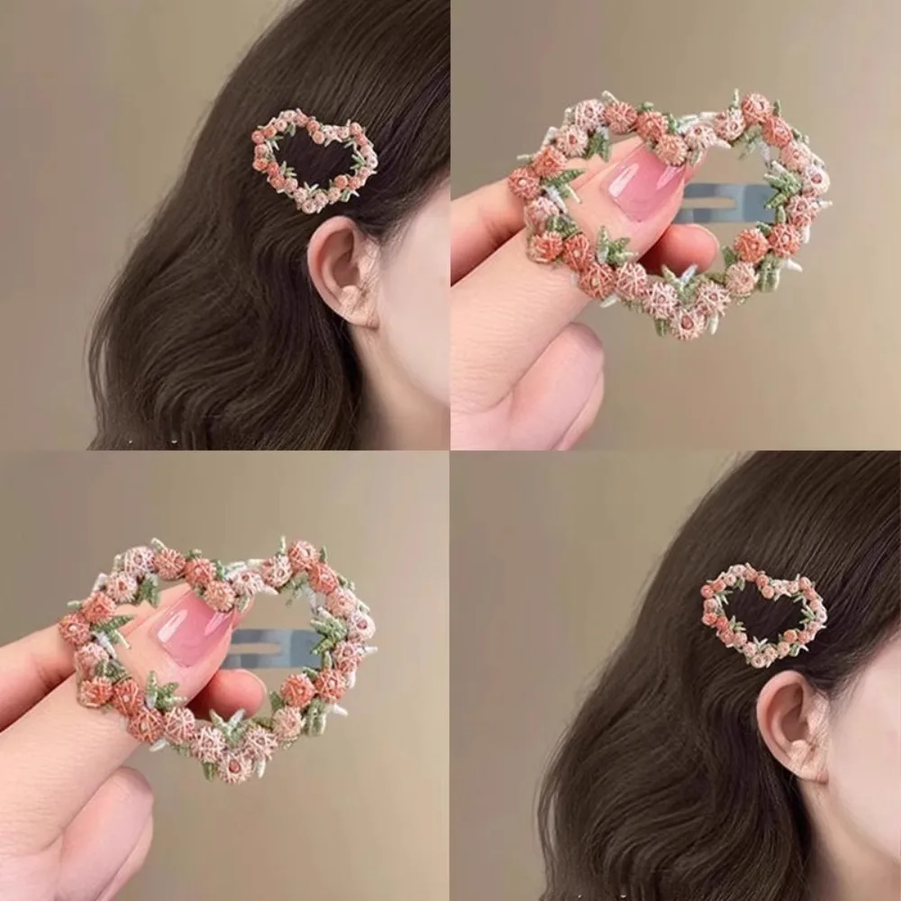 Pinzas para el cabello con bordado de flores y forma corazón - imagen 5