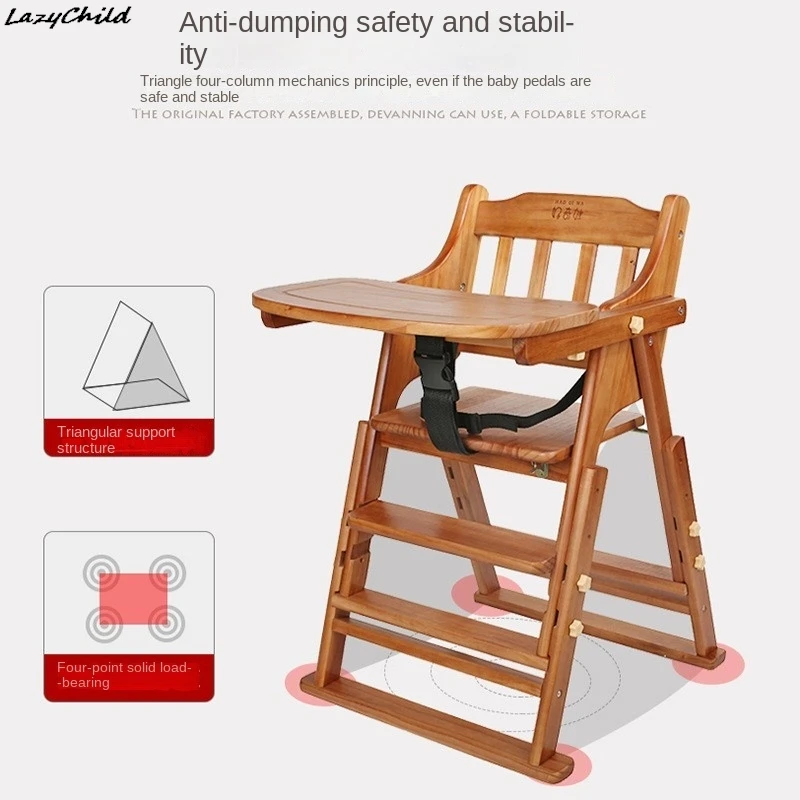 Trona infantil de madera maciza con cojín – Plegable y regulable - imagen 2