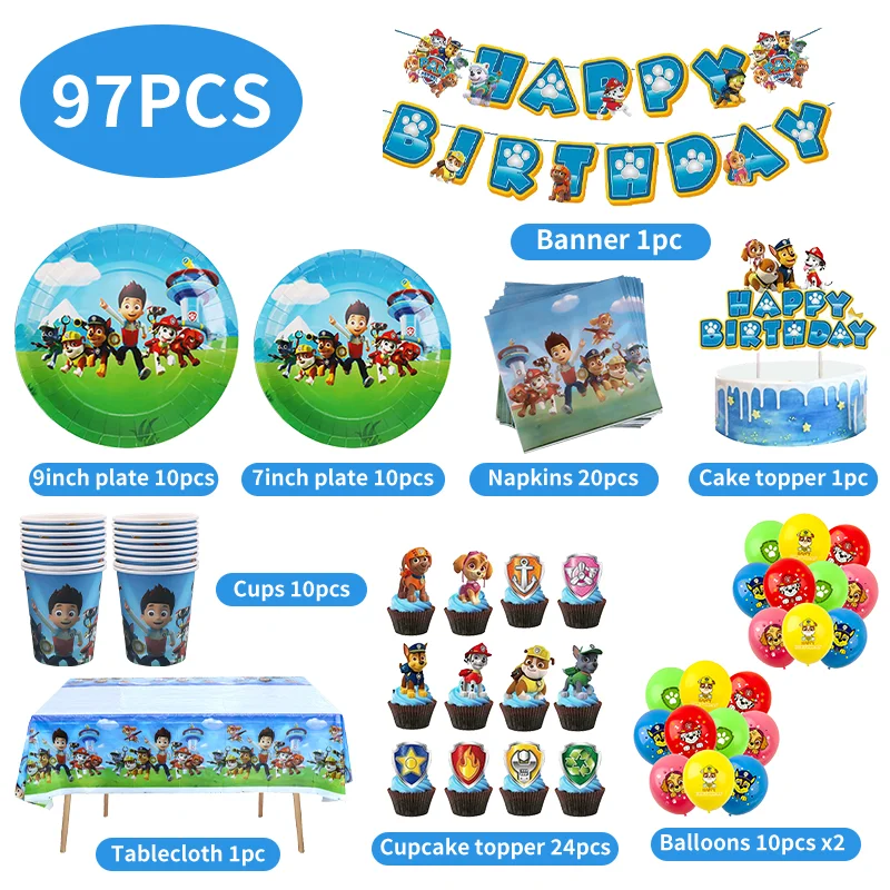 Set de vajilla Paw Patrol para cumpleaños con decoración de fiesta - imagen 2