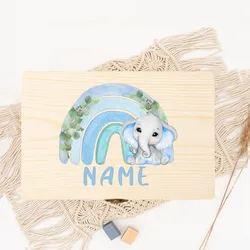 Caja de recuerdos bebé madera personalizada Animal del Bosque Arcoíris