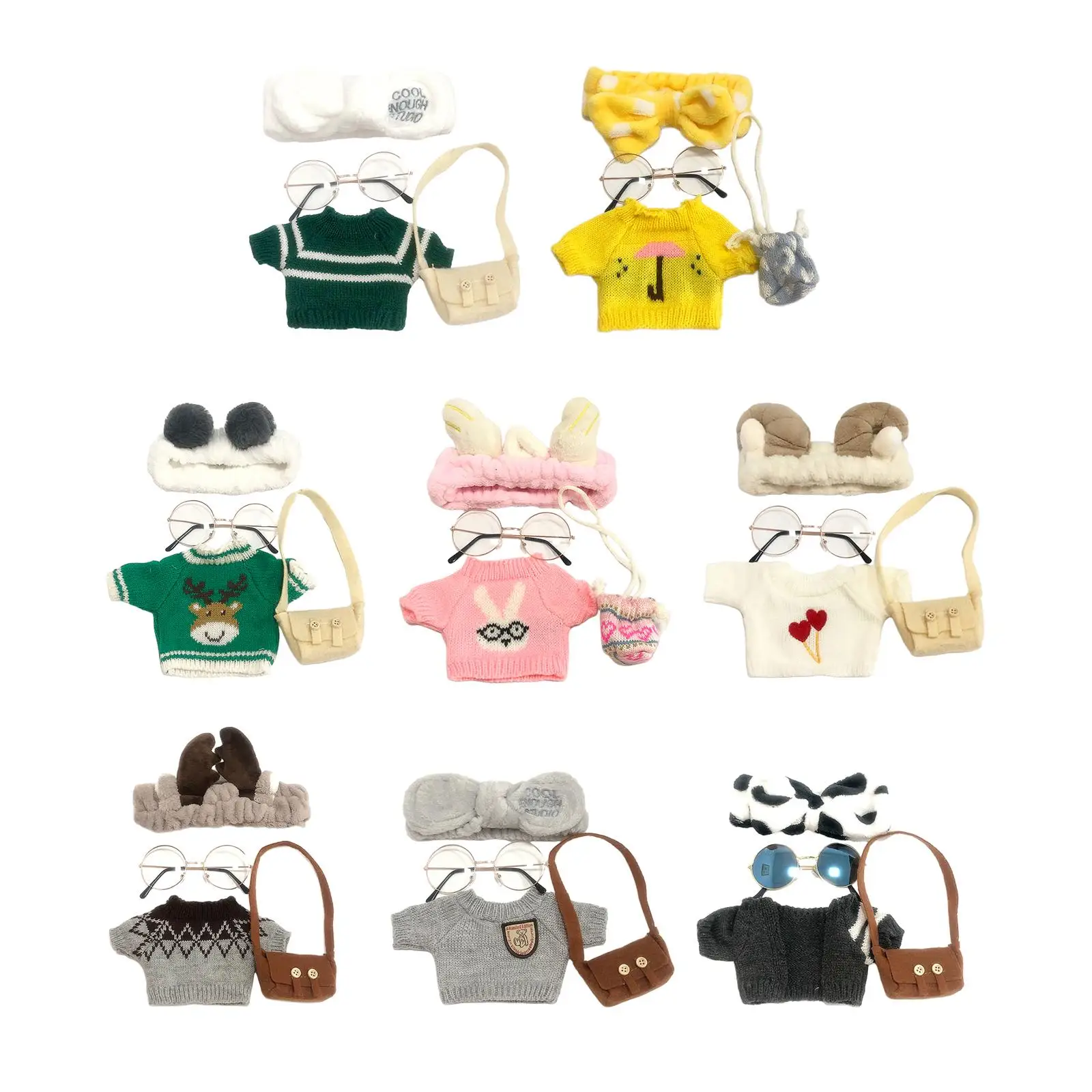 Diferentes conjuntos del pack de ropa para peluches