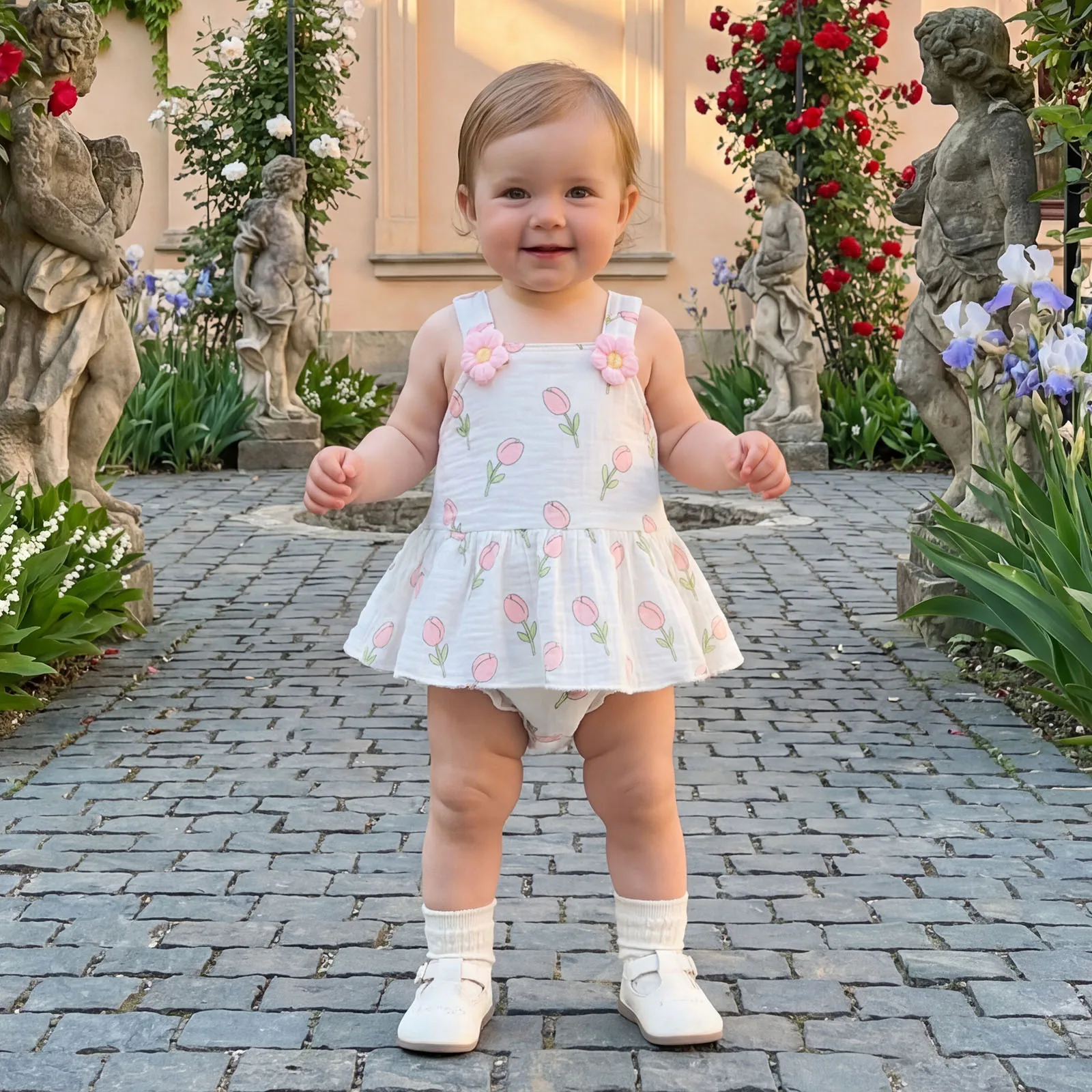Vestido de verano sin mangas para niña con estampado floral - imagen 3