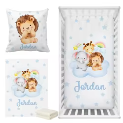 Juego sábanas cuna safari con estrellas personalizadas