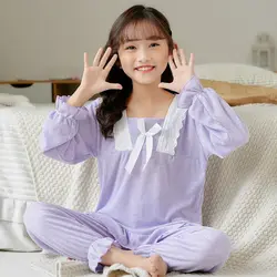 Pijama infantil de algodón puro con cuello musul manga larga