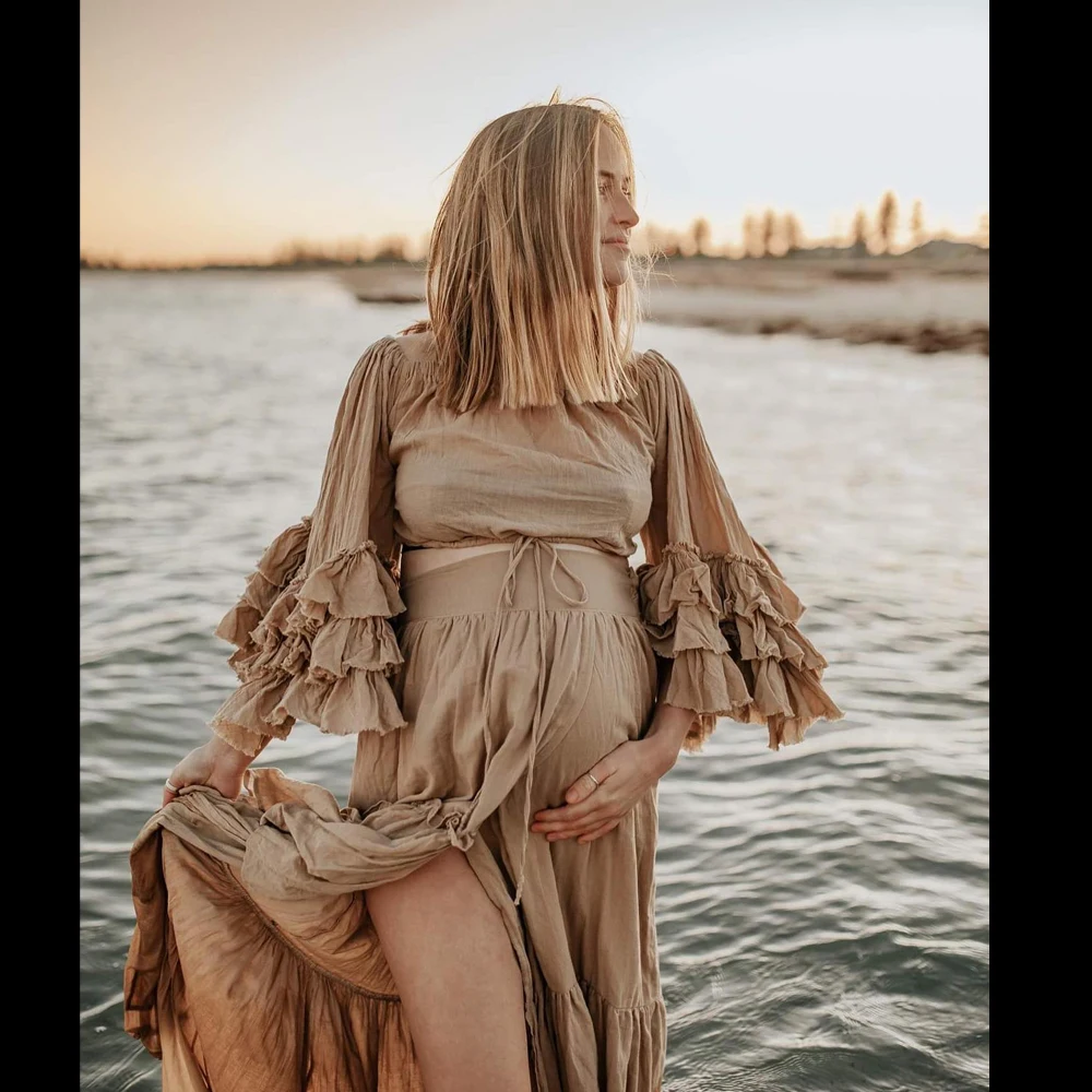 Vestido niña lino y algodón plisado con encaje manga larga estilo boho - imagen 4