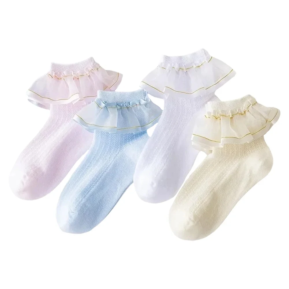 Calcetines de encaje con volantes blancos de algodón suave para niñas - imagen 4