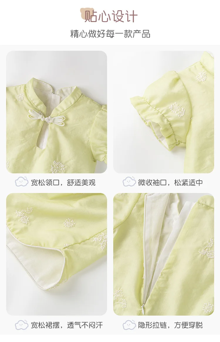 Vista del vestido para bebé con diseño floral y manga corta