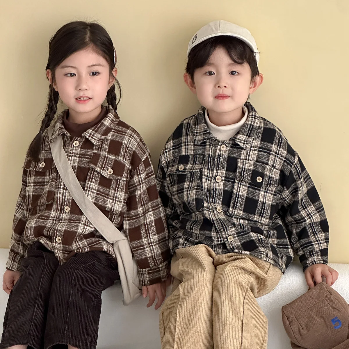 Camisa de manga larga a cuadros para niña de algodón - imagen 4