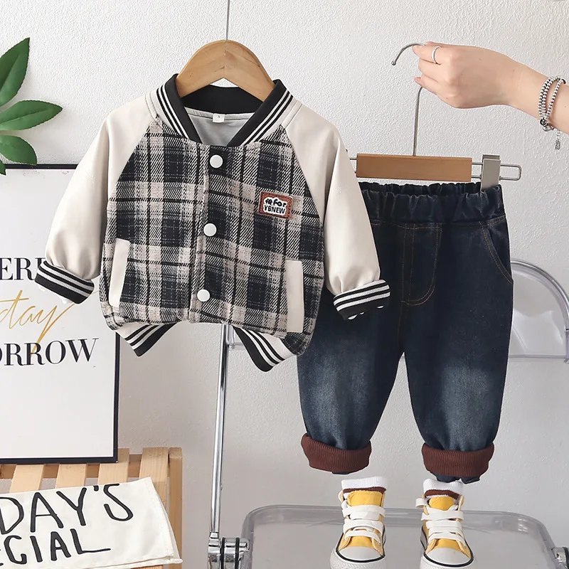 Conjunto bebé primavera-otoño con chaqueta de cuadros y pantalón - imagen 4